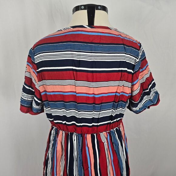 Bloomchic Dress Women's 1X Red Multiple Color Striped Contrast Short Sleeve NWT - Picture 4 of 13
